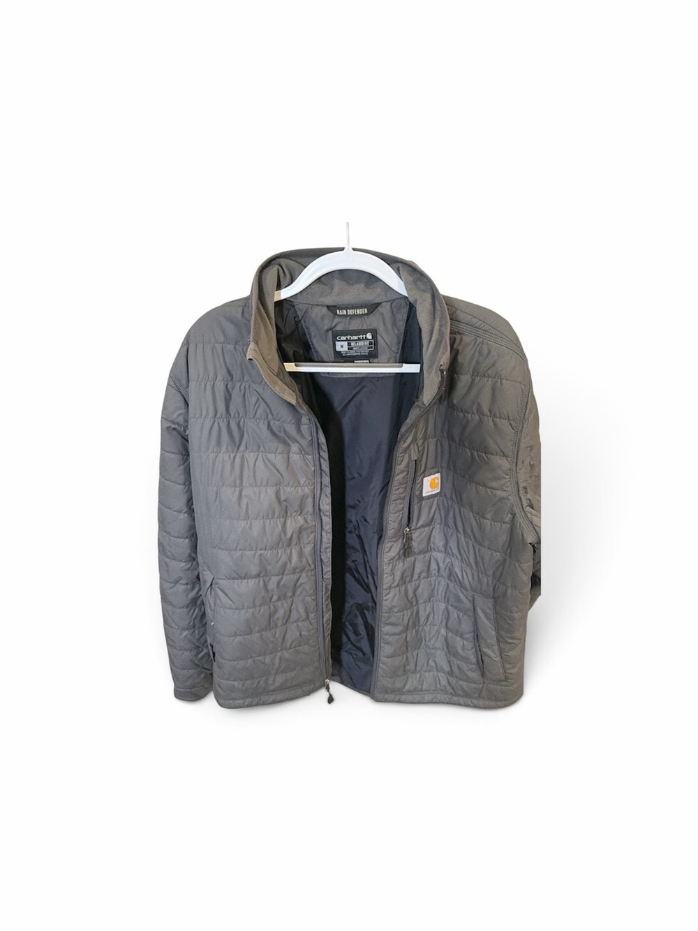 Carhartt Men’s Gray Quilted Puffer Jacket with Logo Patch
